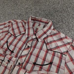 Roper Shirt Womens L Red Gray Plaid Western Pearl Snap Long Sleeve Smile Pocket